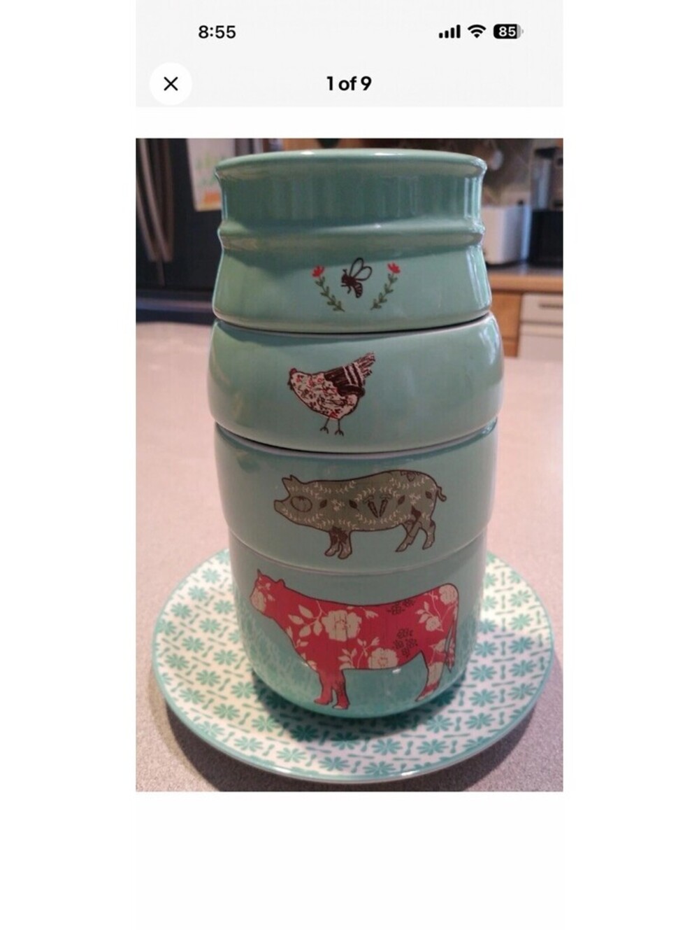 Pavilion Live Simply Farm Animal Measuring Cups Stoneware Bee Pig Cow - NWT